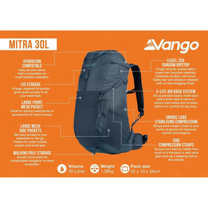 Vango Mitra Air 30L Rucksack 30L Moonlit Ocean Vango - Bars 4 Cars