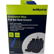 Sakura Greenwich Blue and Black Full Front Rear Seat Covers Set Sakura - Bars 4 Cars
