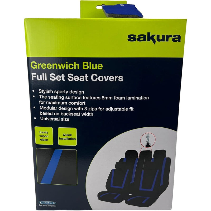 Sakura Greenwich Blue and Black Full Front Rear Seat Covers Set Sakura - Bars 4 Cars
