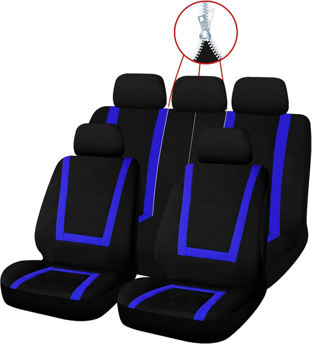 Sakura Greenwich Blue and Black Full Front Rear Seat Covers Set Sakura - Bars 4 Cars