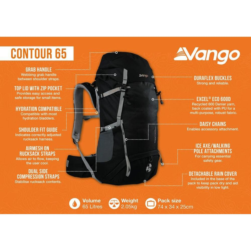 Vango Contour 65 Black Rucksack Backpack Vango - Bars 4 Cars