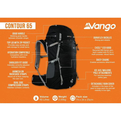 Vango Contour 65 Black Rucksack Backpack Vango - Bars 4 Cars