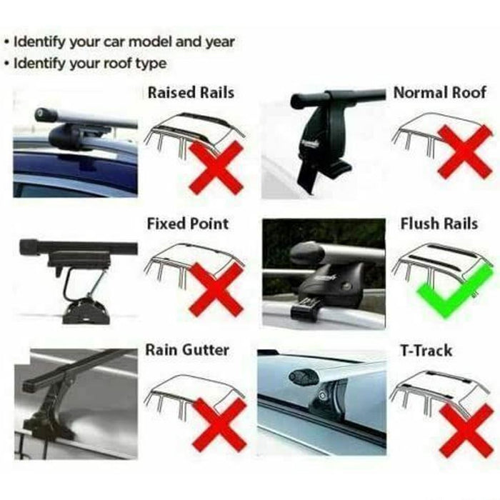 Roof Bars Rack Aluminium Black fits Renault Kangoo 2008-2021 For Raised Rails