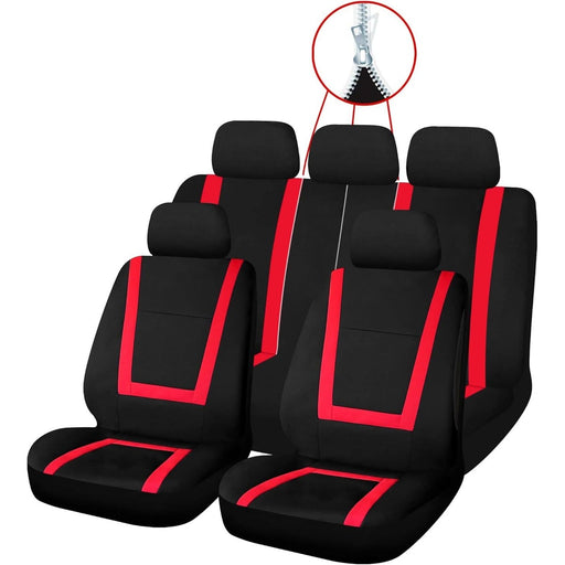 Sakura Greenwich Red and Black Full Front Rear Seat Covers Set Sakura - Bars 4 Cars