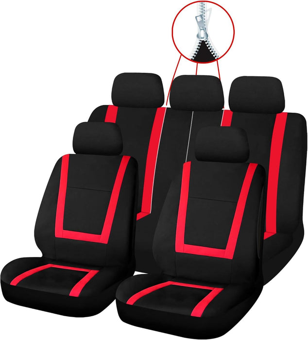 Sakura Greenwich Red and Black Full Front Rear Seat Covers Set Sakura - Bars 4 Cars