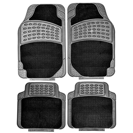 4 PCS Car Mats Rubber & Carpet Black Universal Fit Heavy Duty Non Slip Sakura - Bars 4 Cars