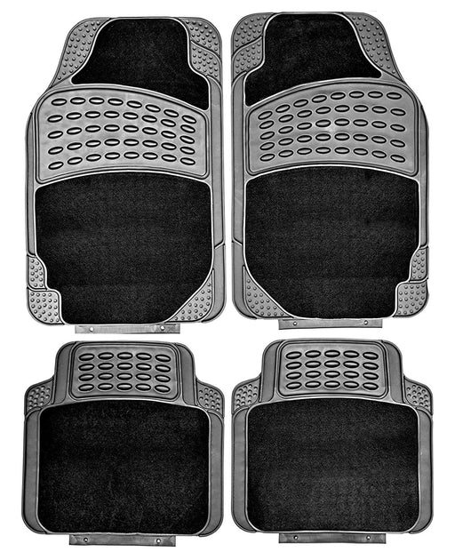 4 PCS Car Mats Rubber & Carpet Black Universal Fit Heavy Duty Non Slip Sakura - Bars 4 Cars