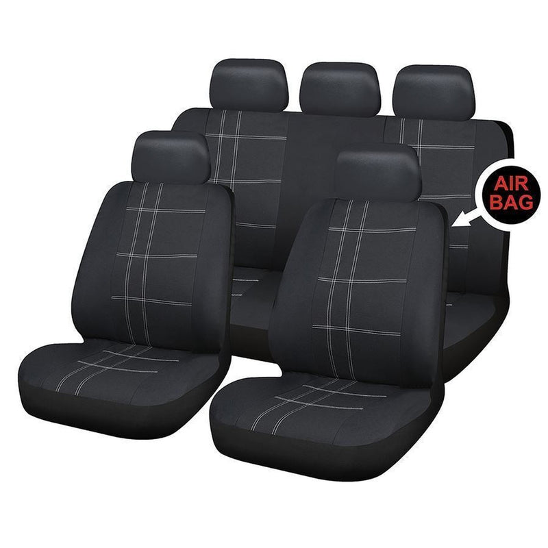 Sakura Seat Covers Checks Full Set includes Head Rest, Black/ White Sakura - Bars 4 Cars