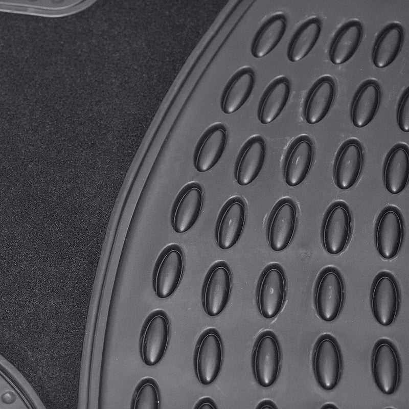 4 PCS Car Mats Rubber & Carpet Black Universal Fit Heavy Duty Non Slip Sakura - Bars 4 Cars