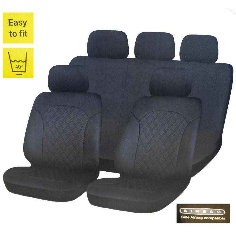 Sakura Leatherette Front & Rear Car Van Seat Covers with Quilted pattern Sakura - Bars 4 Cars