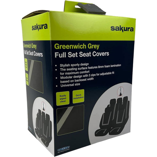 Sakura Greenwich Grey and Black Full Front Rear Seat Covers Set Sakura - Bars 4 Cars
