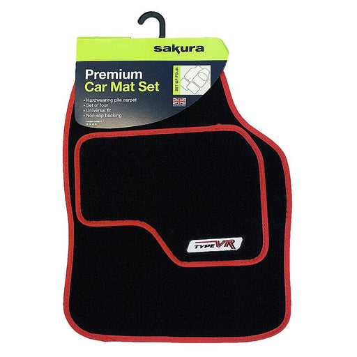 Sakura VR Red Embroidered Edging Car Mat Set (Front & Rear) Universal Sakura - Bars 4 Cars