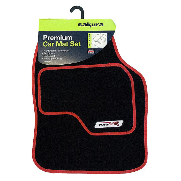 Sakura VR Red Embroidered Edging Car Mat Set (Front & Rear) Universal Sakura - Bars 4 Cars