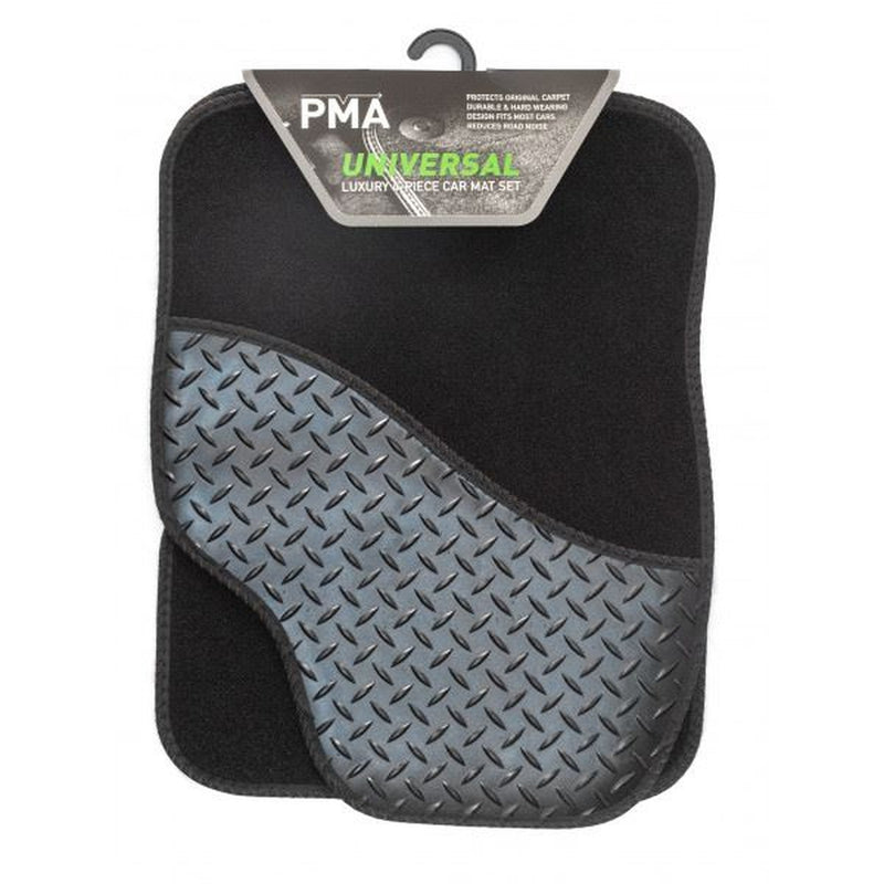 Pma Universal Luxury Car Mat Set With Rubber Heal Pad - 4 Piece Black Pma - Bars 4 Cars