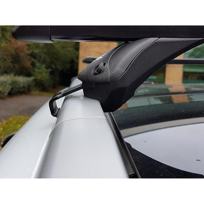 Summit SUP-857D Premium Integrated Railing Bar for Cars with Running Rails, Black Steel, Set of 2