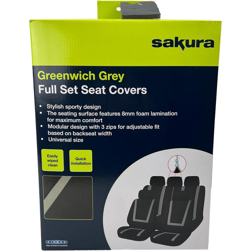 Sakura Greenwich Grey and Black Full Front Rear Seat Covers Set Sakura - Bars 4 Cars