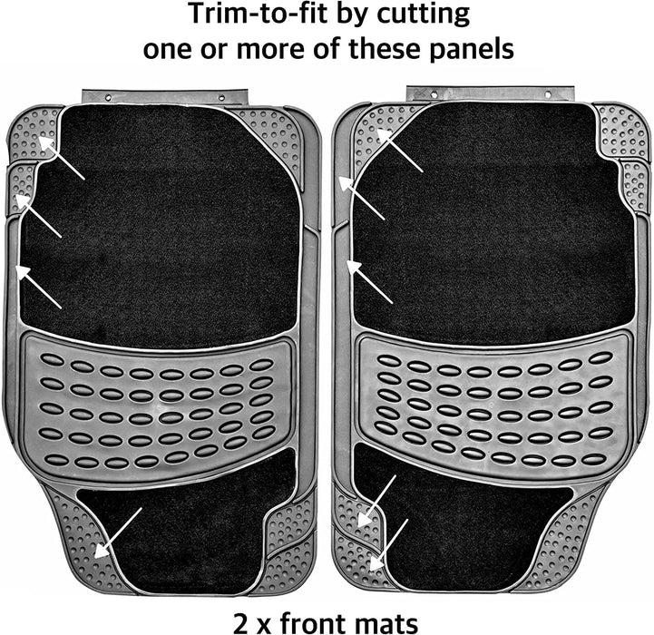 4 PCS Car Mats Rubber & Carpet Black Universal Fit Heavy Duty Non Slip Sakura - Bars 4 Cars