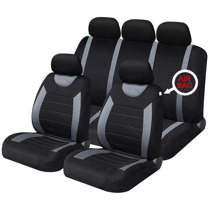 Sakura Grey Black Full Set Front & Rear Car Seat Covers Universal SS5398 Sakura - Bars 4 Cars