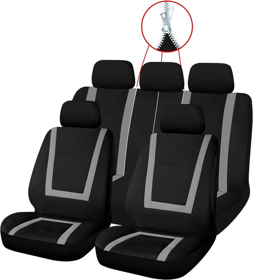 Sakura Greenwich Seat Cover Front & Rear Set Grey 7 Piece with Zip Sakura - Bars 4 Cars