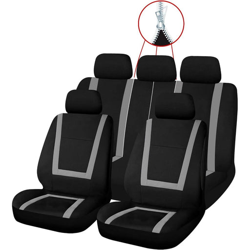 Sakura Greenwich Grey and Black Full Front Rear Seat Covers Set Sakura - Bars 4 Cars