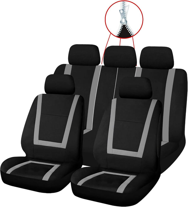 Sakura Greenwich Grey and Black Full Front Rear Seat Covers Set Sakura - Bars 4 Cars