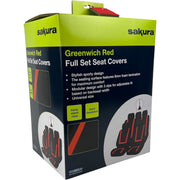 Sakura Greenwich Red and Black Full Front Rear Seat Covers Set Sakura - Bars 4 Cars