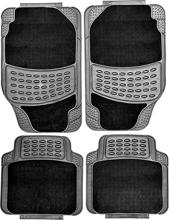 4 PCS Car Mats Rubber & Carpet Black Universal Fit Heavy Duty Non Slip Sakura - Bars 4 Cars