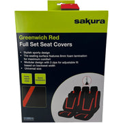 Sakura Greenwich Red and Black Full Front Rear Seat Covers Set Sakura - Bars 4 Cars