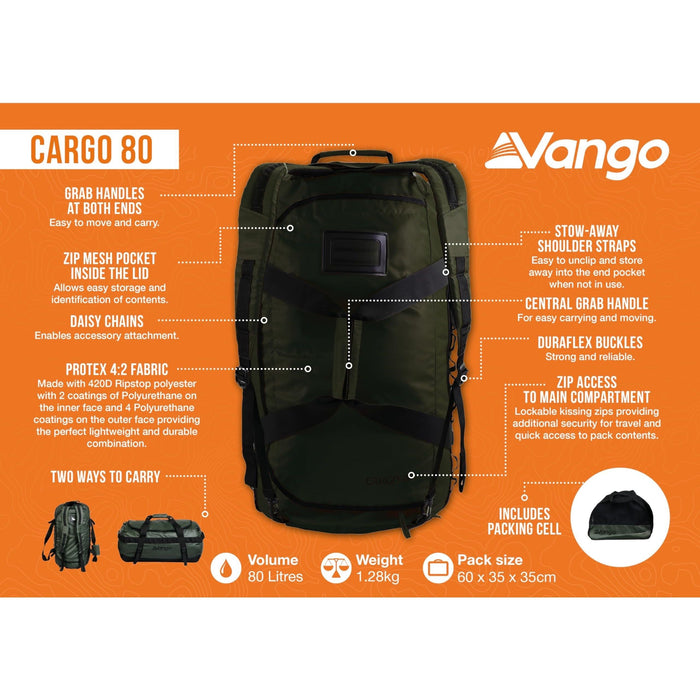 Vango Cargo 80 Rucksack Vintage Green Vango - Bars 4 Cars