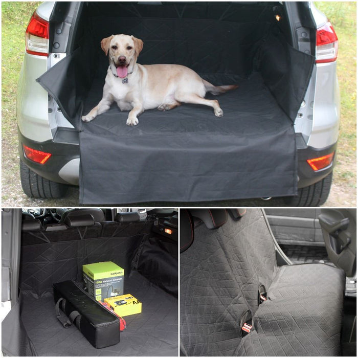 Padded Quilted Rear Car Seat Cover & Boot Liner Dog Pet Universal Fit UKB4C - Bars 4 Cars