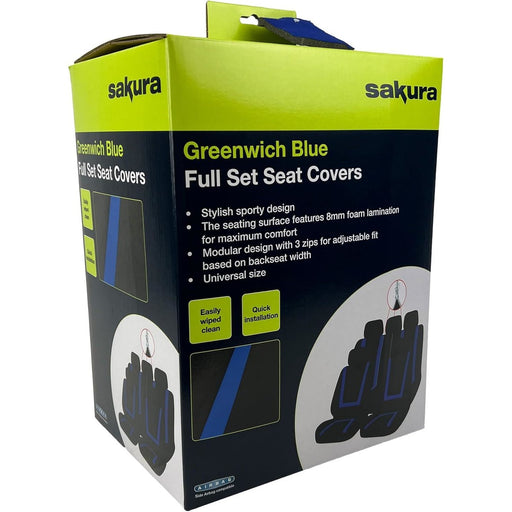 Sakura Greenwich Blue and Black Full Front Rear Seat Covers Set Sakura - Bars 4 Cars