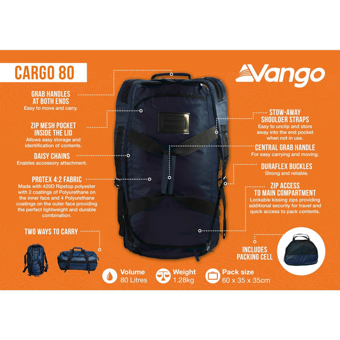Vango Cargo 80 Ruckack Moonlit Ocean (Blue) Vango - Bars 4 Cars