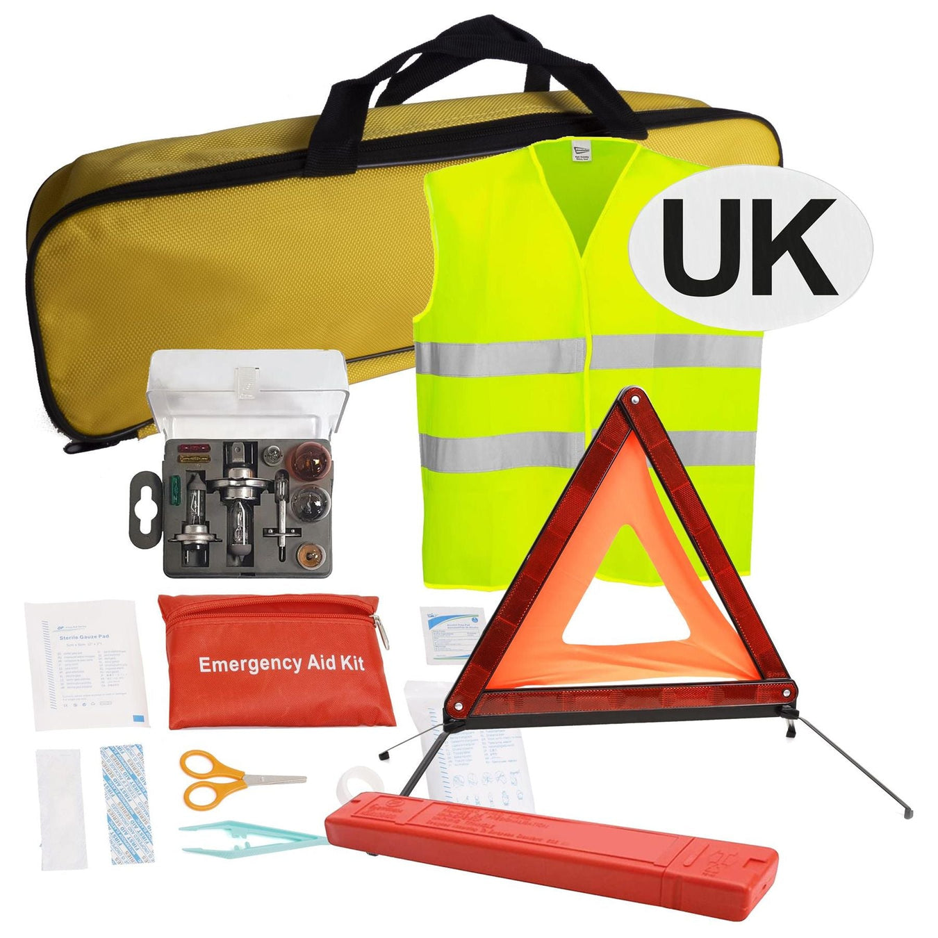 European Breakdown Emergency Travel Kit Triangle Vest Bulb Kit UK Sticker Streetwize - Bars 4 Cars