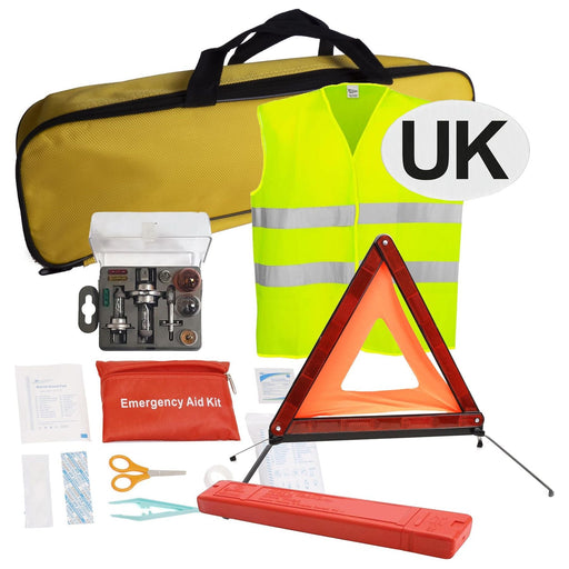 European Breakdown Emergency Travel Kit Triangle Vest Bulb Kit UK Sticker UK Camping And Leisure