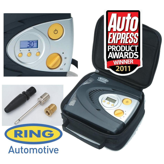 Ring RAC630 12V Digital Air Compressor Wheel Tyre Inflator Pump Psi & Bar + Case ukcampingandleisure - Bars 4 Cars